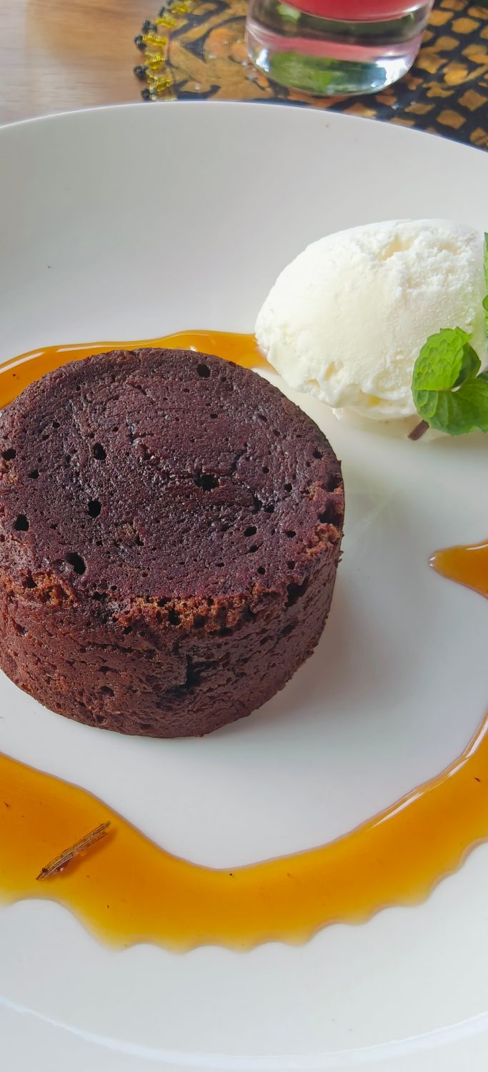 Chocolate lava cake with vanilla ice cream
