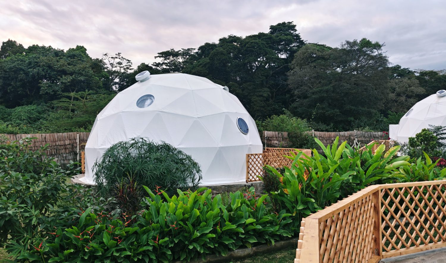 Dome ringed by tropical planting